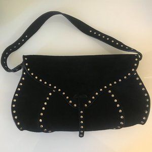 CELINE!  Vintage Celine studded black suede handbag